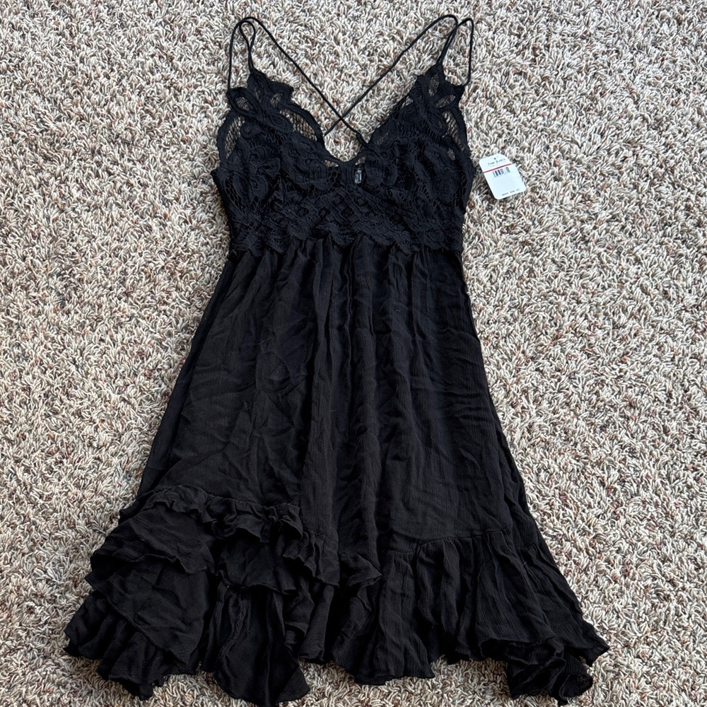 Free People Black  Lace Trim Dress